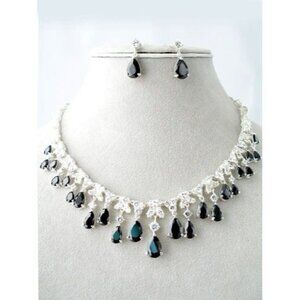 Black White Austrian Crystal Teardrop Gala Party Cocktail Evening Necklace Set